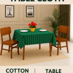 Green & White Striped Cotton Table Cloth 40x40 Inch | Washable 2 Seater Dining Table Cover | CRAZYWEAVES