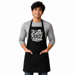 King of the Kitchen Printed Premium Black Cotton Kitchen Apron for Men with Adjustable Neck and Front Pocket