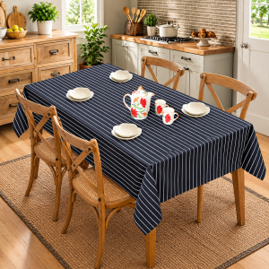 Premium Cotton Table Cloth | Black & White Striped Rectangular Dining Table Cover | Soft, Durable & Washable | CRAZYWEAVES