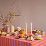 Pink & Orange Striped Cotton Table Cloth 48x62 Inch | 4 Seater Dining Table Cloth | Soft & Washable | CRAZYWEAVES