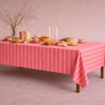 Premium Pink & Orange Striped Cotton Table Cloth 40x40 Inches | Square Dining Table Cover for Home, Kitchen & Restaurant | CRAZYWEAVES