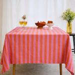 Pink & Orange Striped Cotton Table Cloth 48x62 Inch | 4 Seater Dining Table Cloth | Soft & Washable | CRAZYWEAVES