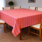 Pink & Orange Striped Cotton Table Cloth 48x62 Inch | 4 Seater Dining Table Cloth | Soft & Washable | CRAZYWEAVES