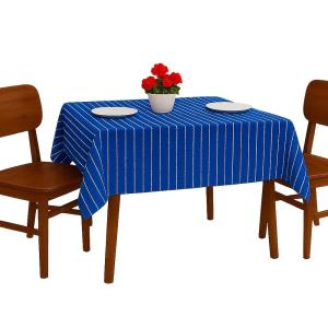 Premium Royal Blue & White Striped Cotton Table Cloth 40x40 Inches | Square Dining Table Cover for 2 Seater | Soft, Durable & Washable | CRAZYWEAVES