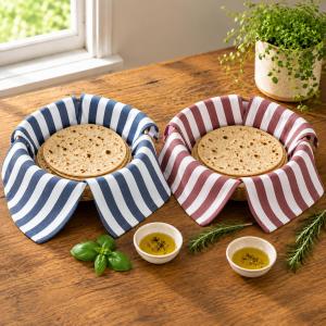 Cotton Roti Cover Pack of 2 | Blue & Brown Striped Chapati Cover | CRAZYWEAVES
