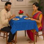 Premium Royal Blue & White Striped Cotton Table Cloth 40x40 Inches | Square Dining Table Cover for 2 Seater | Soft, Durable & Washable | CRAZYWEAVES