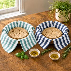 100% Cotton Roti Cover Pack of 2 | Green & Blue Striped Reusable Chapati Cover Cloth | CRAZYWEAVES