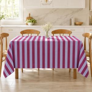 Premium Cotton Table Cloth 40x40 Inches | Pink & Lavender Striped Square Dining Table Cover for 2 Seater | Washable & Durable | CRAZYWEAVES