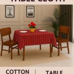 Premium Maroon & White Striped Cotton Table Cloth 40x40 Inches | Square Dining Table Cover for 2 Seater | Soft, Durable & Washable | CRAZYWEAVES
