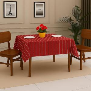 Premium Maroon & White Striped Cotton Table Cloth 40x40 Inches | Square Dining Table Cover for 2 Seater | Soft, Durable & Washable | CRAZYWEAVES