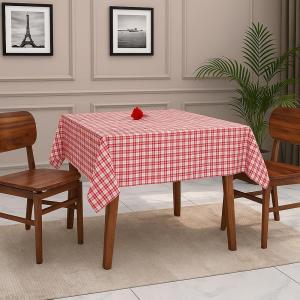 Premium Cotton Table Cloth 40x40 Inches | Red & White Checked Square Dining Table Cover for 2 Seater | Washable & Durable | CRAZYWEAVES