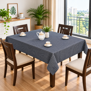 Premium Cotton Table Cloth | Grey & White Striped Rectangular Dining Table Cover | Soft, Durable & Washable | CRAZYWEAVES