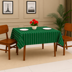 Green & White Striped Cotton Table Cloth 40x40 Inch | Washable 2 Seater Dining Table Cover | CRAZYWEAVES