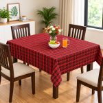 Premium Cotton Table Cloth | Red & Black Checkered Dining Table Cover for Home & Kitchen | Soft, Durable & Washable | CRAZYWEAVES