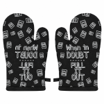 Cotton Oven Mitts Set of 2 – Quilted Kitchen Gloves for Cooking & Baking – Black Letter Print, 7 × 13 Inches-CRAZYWEAVES