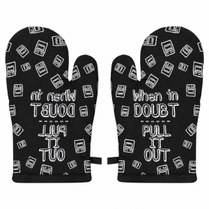 Cotton Oven Mitts Set of 2 – Quilted Kitchen Gloves for Cooking & Baking – Black Letter Print, 7 × 13 Inches-CRAZYWEAVES