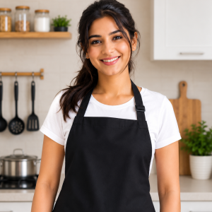 Black Cotton Kitchen Apron with Pocket | Adjustable Chef Apron for Men & Women