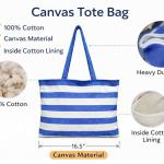 CRAZYWEAVES Blue & White Striped Cotton Tote Bag for Women | Reusable Shopping Bag | Large Carry Bag for Shopping, Travel & Daily Use