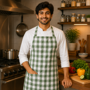 Crazyweaves 100% Cotton Attractive Green Check Apron