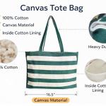 CRAZYWEAVES Green & White Striped Cotton Tote Bag for Women Reusable Shopping Bag Large Carry Bag for Travel and Daily Use