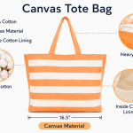 Orange & White Striped Cotton Tote Bag for Women Reusable Shopping Bag Large Carry Bag for Travel Beach Shopping and Daily Use