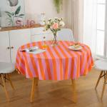 60 Inch Round Tablecloth – Pink & Orange Striped Dining Table Cover, Washable & Reusable Table Cloth for Kitchen, Dining Room, Parties & Home Decor – CRAZYWEAVES