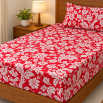 Red & White Floral Printed Cotton Single Bedsheet – 60 x 90 Inch, Soft & Comfortable, Washable Bed Sheet for Bedroom, Home Decor & Everyday Use – CRAZYWEAVES