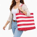 Red & White Striped Cotton Tote Bag for Women Reusable Shopping Bag Large Carry Bag for Travel and Daily Use
