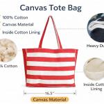 Red & White Striped Cotton Tote Bag for Women Reusable Shopping Bag Large Carry Bag for Travel and Daily Use